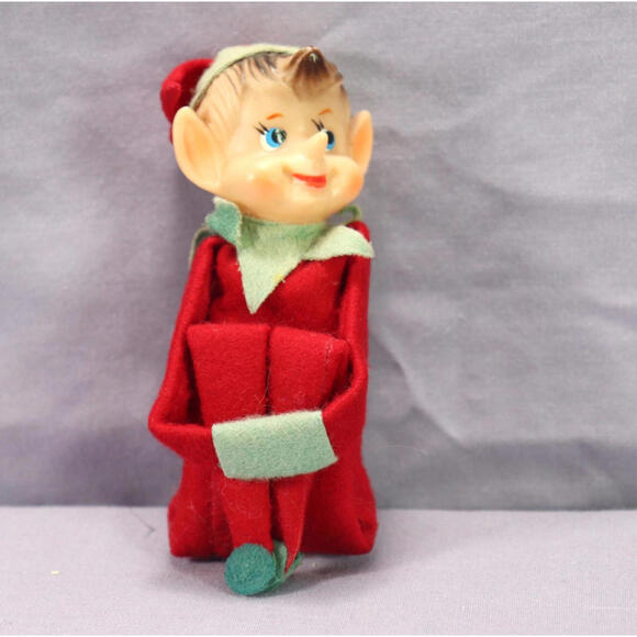 Vintage Christmas Decor Elf of the Shelf Knee Hugger Made in Japan Red Green 1pc - Picture 1 of 8